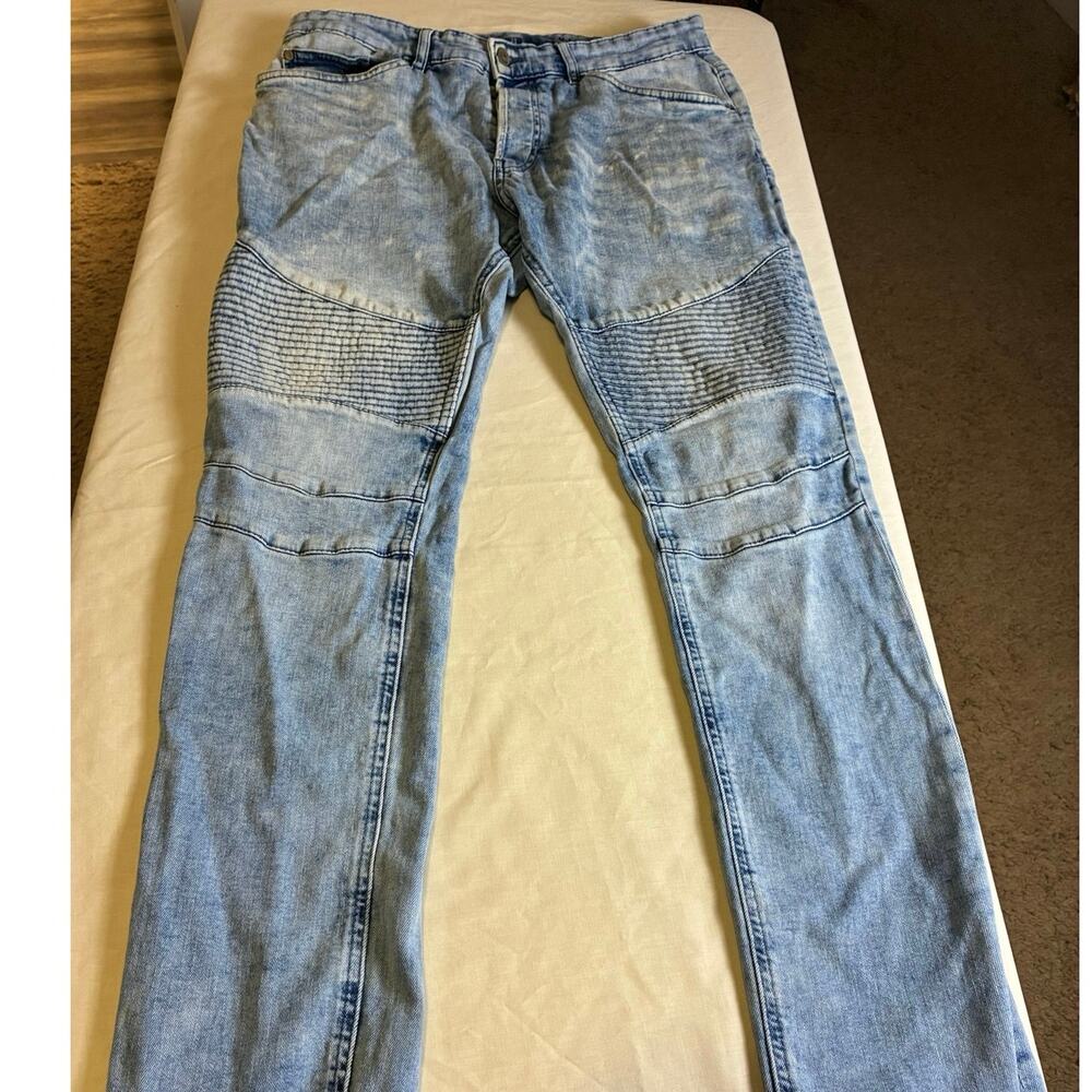 H&M Skinny Biker Moto Jeans Womens Size 4 Light Wash Blue Distressed Denim Pants